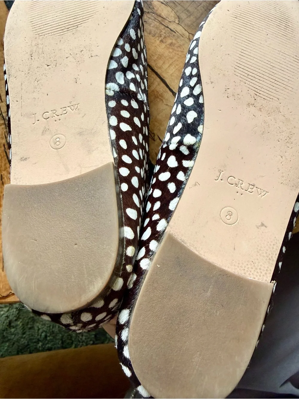 J. CREW Cora Calf Hair Smoking Flats Shoes Speckled Brown White Spots - Picture 7 of 8